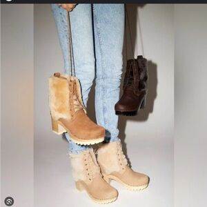 No. 6 Brown Shearling Lace Up Clog Boots